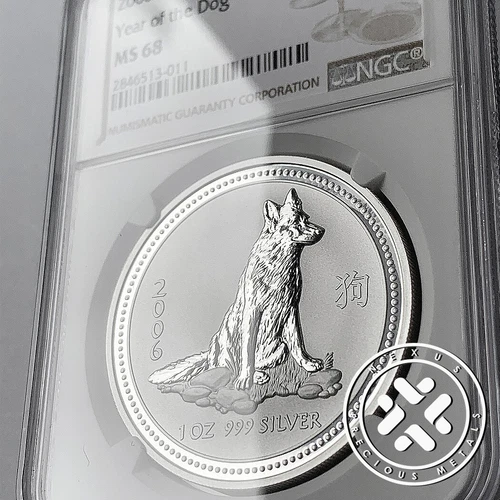 2006 NGC MS 68 $1 AUSTRALIA LUNAR SERIES I  YEAR OF THE DOG 1 OZ. SILVER COIN 