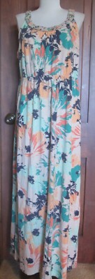 Sonoma Long Casual Sleeveless Dress Women's XL Abstract Floral Cotton/Modal~NICE
