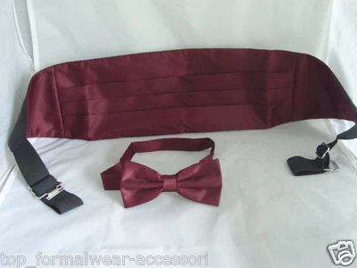 ESSENTIALS BY MANUEL Dark Burgundy Wine Mens Polyester Cummerbund and Bow Tie + FREE Matching Hankie