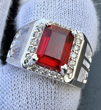 Natural Red Garnet Gemstone With 925 Sterling Silver Ring for Men's Stylish Ring