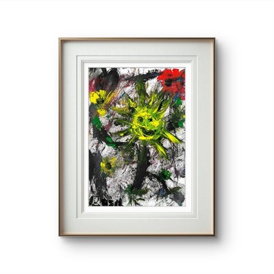 Dancing Sunflower Bold Color Modern Abstract Art Original Paper.