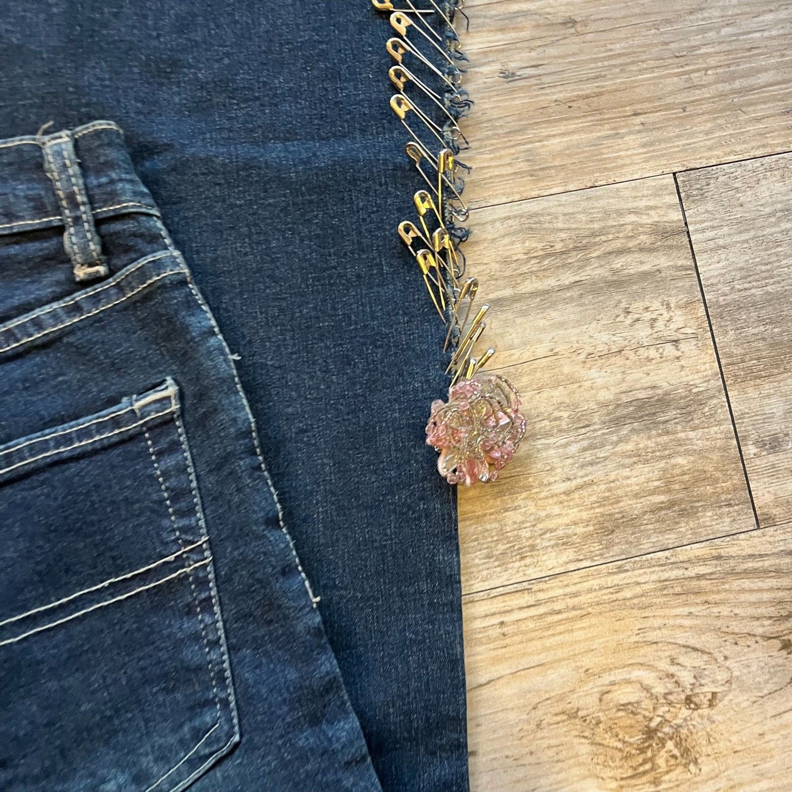 Y2K Unique Jeans Bebe Medium Patchwork Safety Pin… - image 4