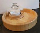 Vintage Cheese/Cracker Tray...Solid Wood With Glass Dome and Condiment Bowl 12"  — photo 2
