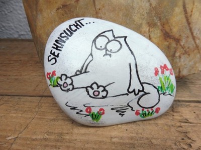 bemalter Stein  Simons Cat Simon`s Cat Katze *SEHNSUCHT* Glücksstein Geschenk