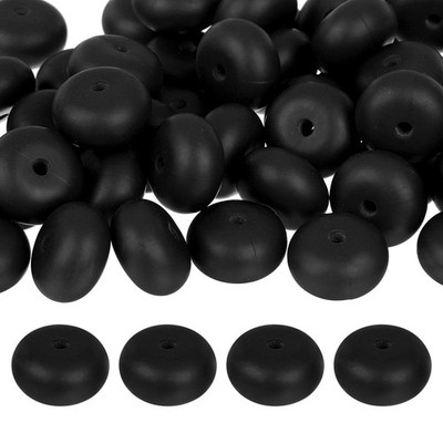 50Pcs 14mm Silicone Lentil Beads, Loose Abacus Bead for DIY (Black)