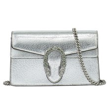 GUCCI Dionysus Super Mini 476432 Leather Chain Shoulder Crossbody Bag Silver