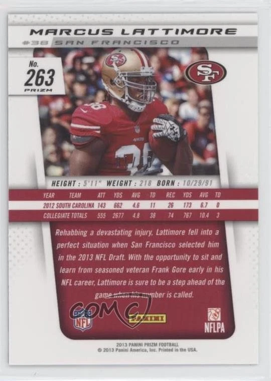 2013 Panini Prizm Purple Cracked Ice /40 Marcus Lattimore #263 Rookie RC - Image 2 of 2