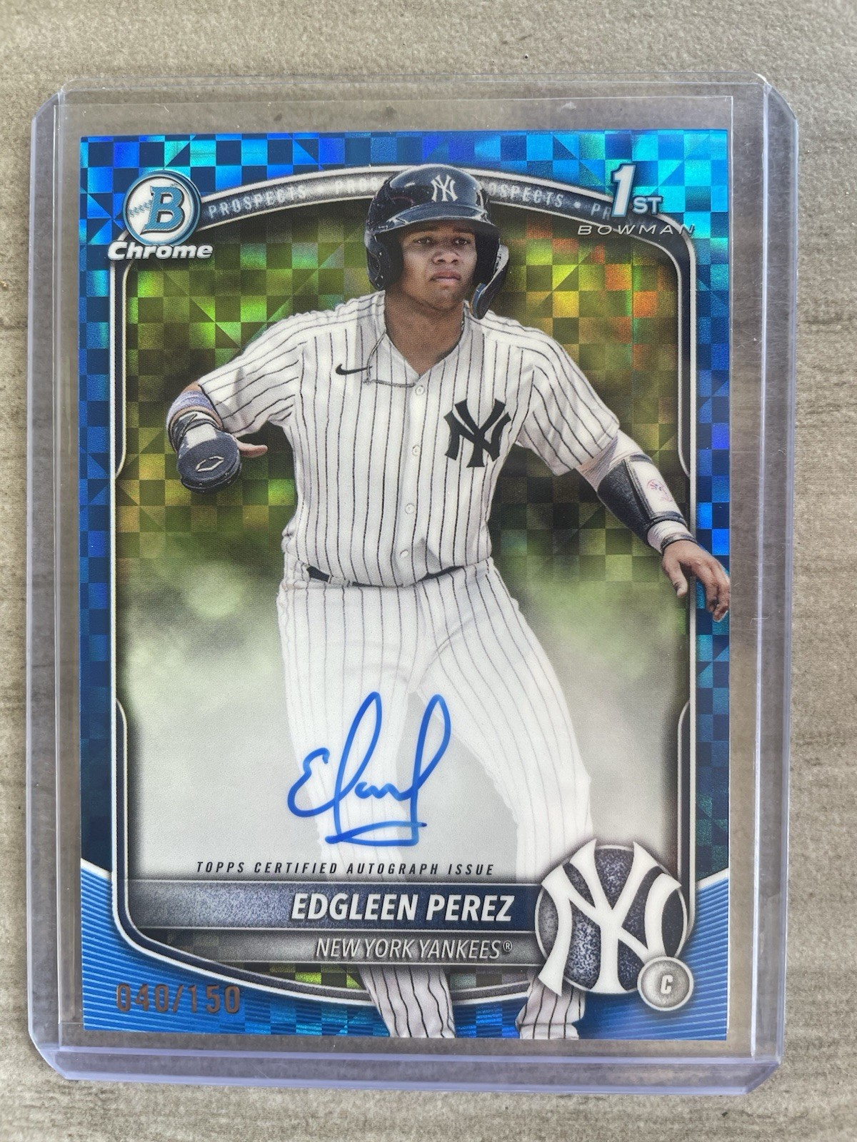 2025 BOWMAN CHROME EDGLEEN PEREZ Blue Auto 1st XFRACTOR AUTO /150 NYY Yankees