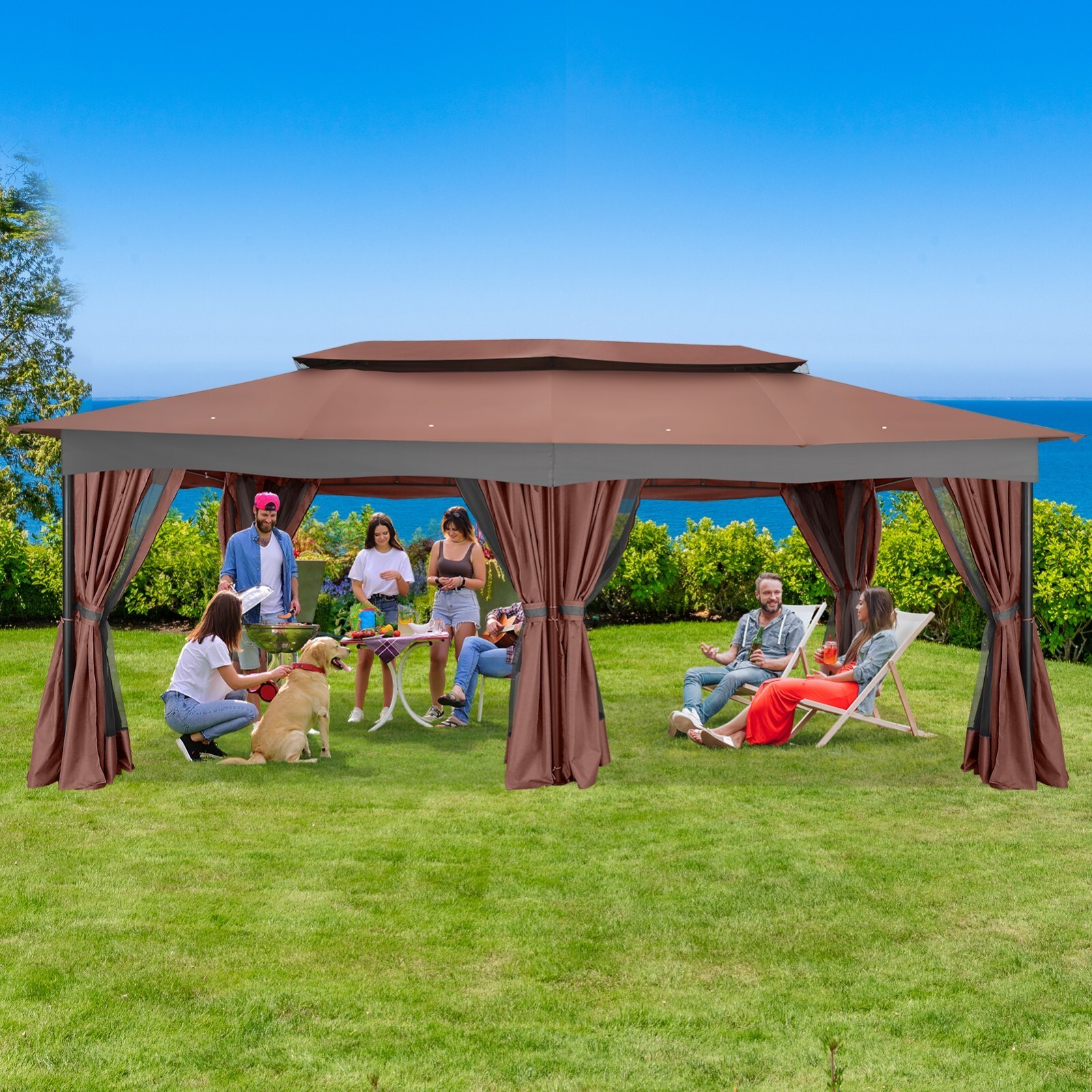 Outdoor Gazebo 12x12 10x13 Heavy Duty Canopy Patio Tent with Mosquito Netting