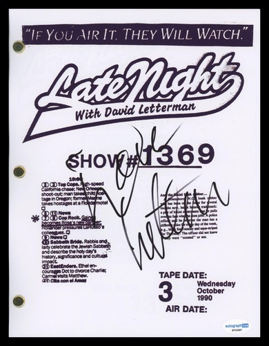 David Letterman "Late Night with David Letterman" AUTOGRAPH Signed  Script ACOA