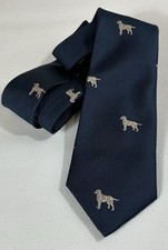 Vintage Chippmunk Creations Navy Blue & Beige Labrador Dog Tie USA Made EUC