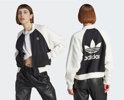 adidas Bomberjacke Damen College Retro Schwarz Weiß Trefoil Logo UVP 88   IK0435