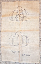 Pumpkin JOL Design Burlap Punch or Hooked Cloth Rug Pattern Fall Halloween