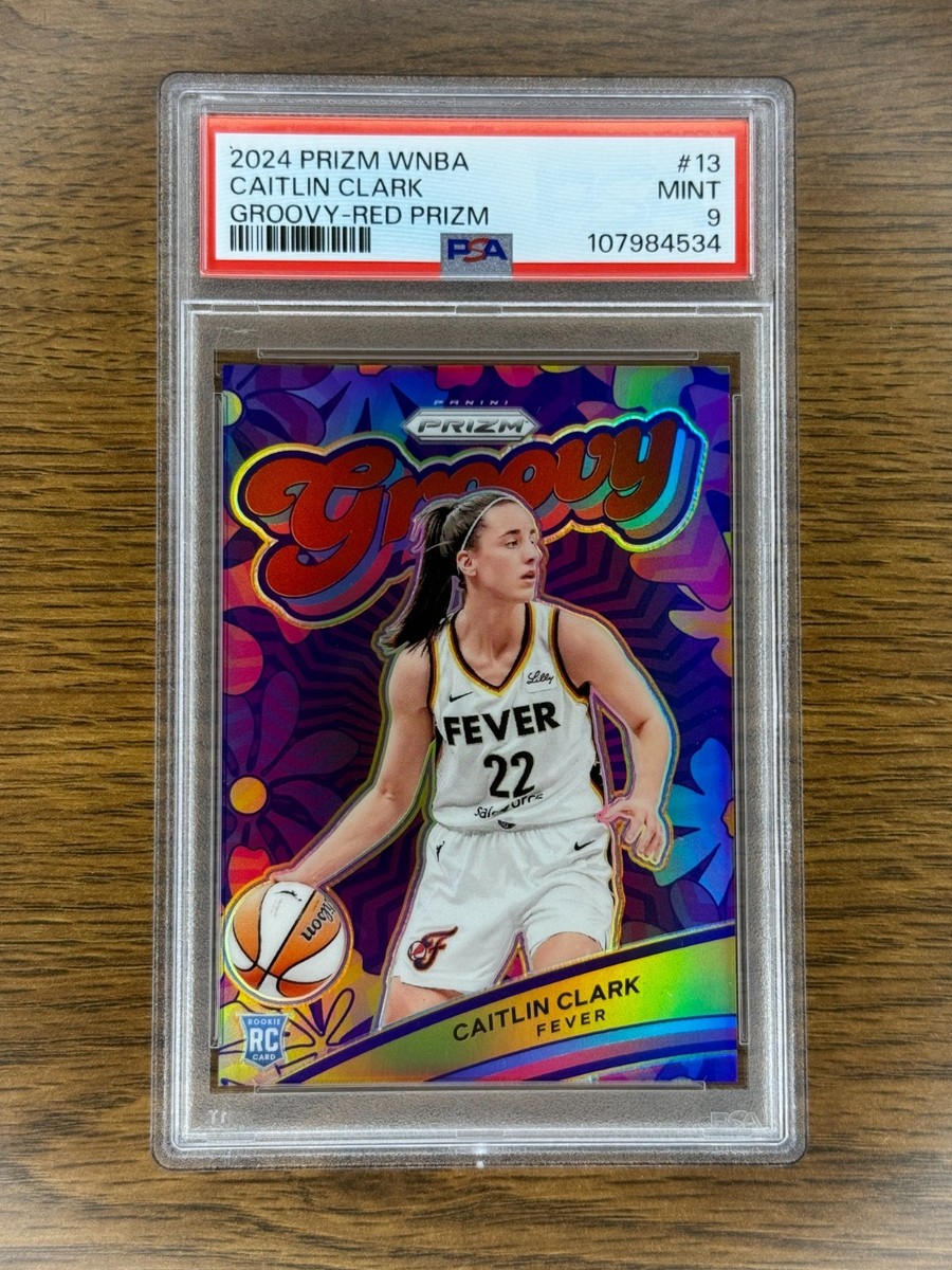 CAITLIN CLARK 2024 Panini Prizm WNBA #13 Groovy Red Rookie /99 PSA