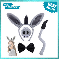 Donkey Costume Set 4 Pieces Animal Accessories Headband Tail Nose Bow Tie for