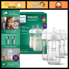 Natural Glass Baby Bottles 8 oz, Medium Flow, BPA-Free, Anti-Colic, Easy Clean