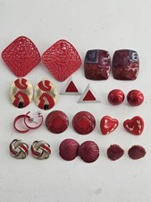 Vintage Estate Red Pierced Earring Lot Mixed Materials And Styles