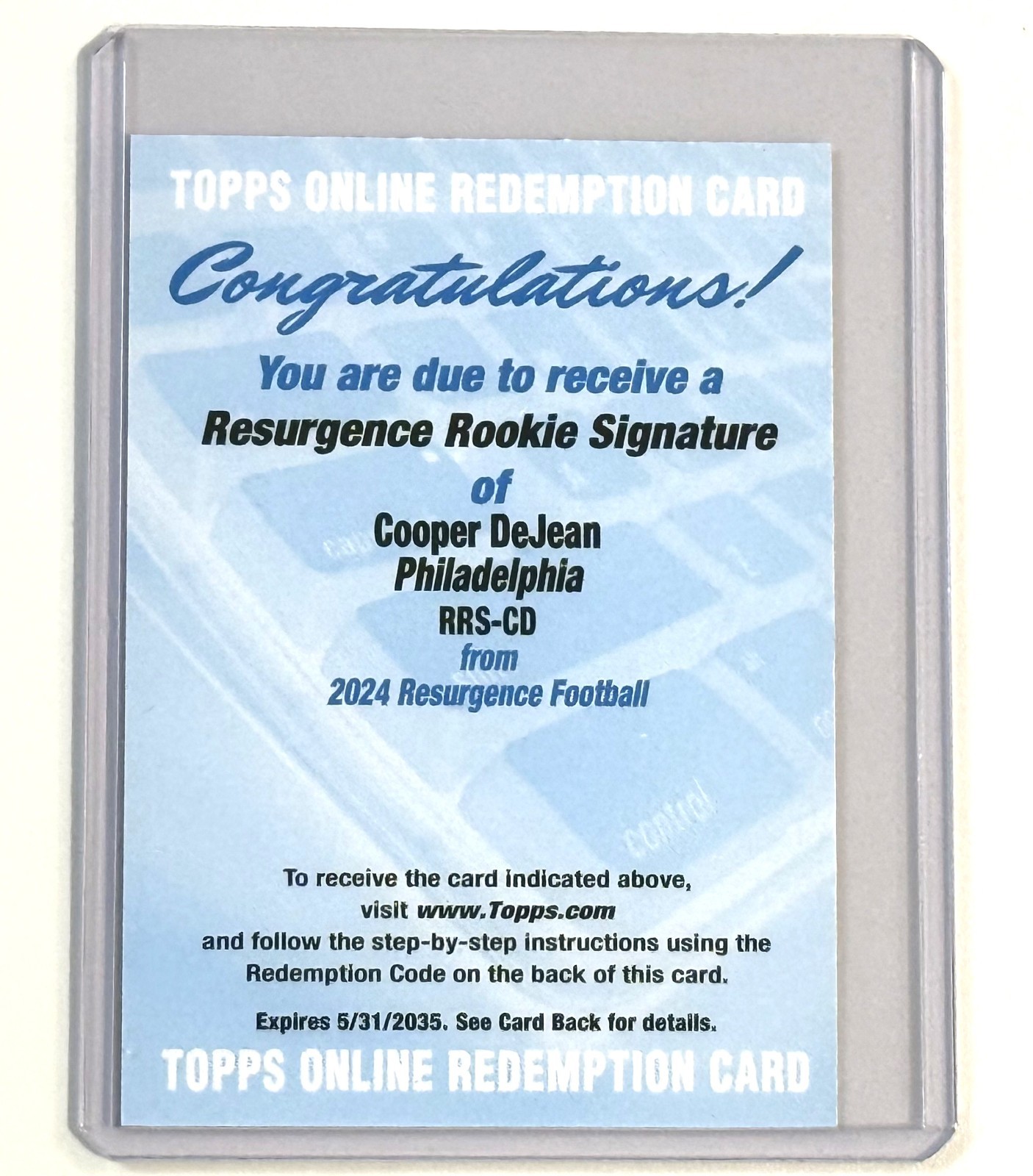 2024 topps resurgence cooper dejean rookie auto unredeemed redemption eagles