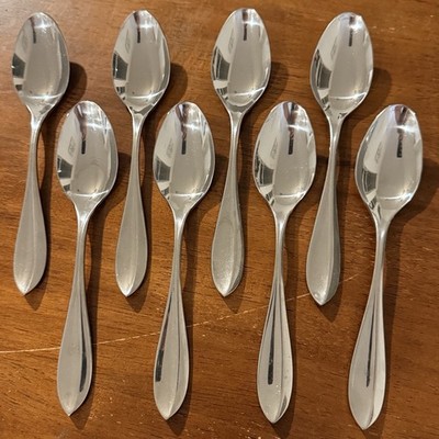 Hampton Argent EQUILIBRIUM Oval Soup Spoons 8'' Stainless Curved Line Set of 8