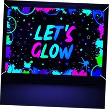 Glow Neon Birthday Backdrop - Let's Glow Banner for 6x4ft Glow Spray Paint