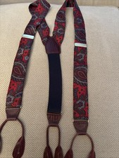 Mens Silk Suspenders Red Brown Leather