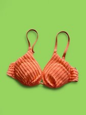 Vintage 80s Neon Coral Orange Textured Underwired Push Up Bikini Top 9/10