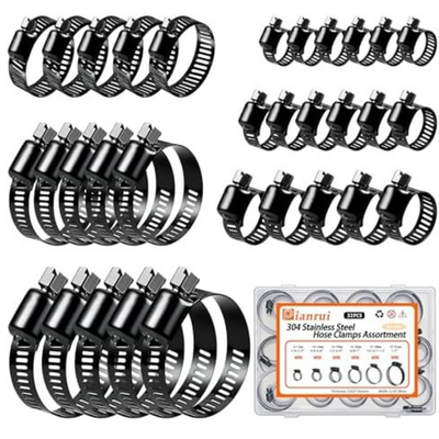 #ad 32 PCS Black Hose Clamps Assortment Kit 1 4quot;–2quot; 6 51mm Hose Clamps Stainless $10.99