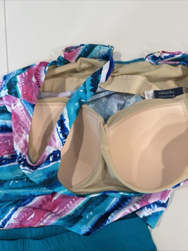 Costume da bagno Kim Gravel per tutti i pantaloncini bici tankini collo scoop righe arcobaleno taglia 12 - Foto 7 di 12