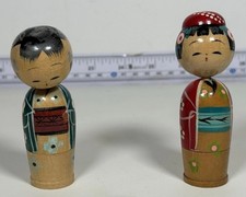 VTG Wooden Kokeshi Japanese Dolls Bobble Head...