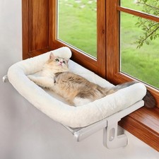 Zoratoo Cat Window Sill Perch with Large Bolster, Easy to Adjust Large, White