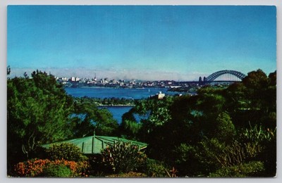 Vintage Photochrome Postcard Sydney Harbour Bridge Pan Am Airways 1939-Now