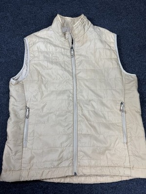OTB Vest Medium Tan Quilted Puffer Full Zip Pockets Lightweight Insulated Hiking