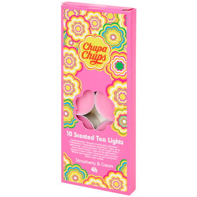 Chupa Chups Teelichter Set 10er   Erdbeere & Sahne Duftkerzen   ca. 4h Brenndaue