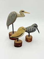 HAND CARVED WOODEN SHOREBIRD DECOY SET OF 3 HANDPAINTED HERON SANDPIPER SNIPE