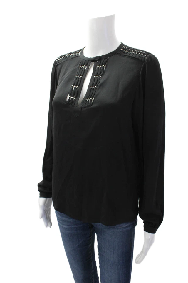 Blusa Florina Diane Von Furstenberg Mujer Seda Cuello Llave Negra Talla 0 Foto 2 de 4