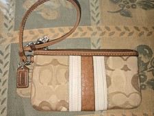 Vintage Y2K COACH Signature C Brown Wristlet Striped Zip Closure Wallet