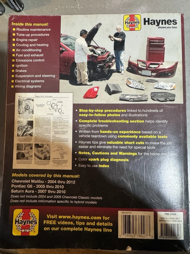 Manual de reparación Haynes 38027 GM Chevrolet Malibu Pontiac G6 Saturn Aura Foto 3 de 4