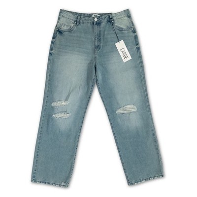 NWT Refuge Denim Jeans Womens L Blue Light Wash Distressed Wide Leg High Rise