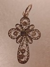Filigree Crucifix Cross Pendant Charm with Red Center Stone Christianity 1" — photo 2