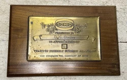 Vintage The Standard Oil Co. SOHIO 15 Years Business Award Plaque Sign Brass