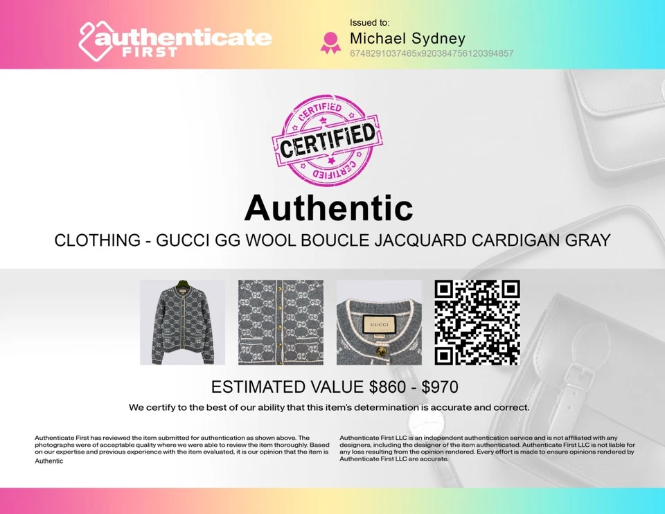 Gucci GG Monograma Lana Rizado Jacquard Cárdigan Suéter Gris Talla M Foto 2 de 4