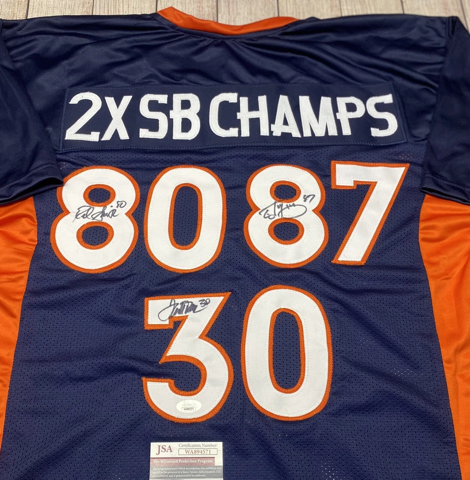 DENVER BRONCOS 2X SB CHAMPS TRIPLE SIGNED JERSEY DAVIS, SMITH, MCCAFFREY JSA COA - Image 2 of 3