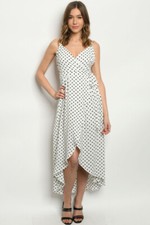 Ivory Polka Dot Wrap Maxi Dress Size Large Retro Rockabilly Inspired