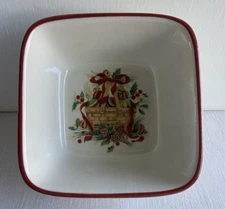Longaberger Pottery Square Bowl Dish Side Dip Holly Red Ivory Trinket Christmas