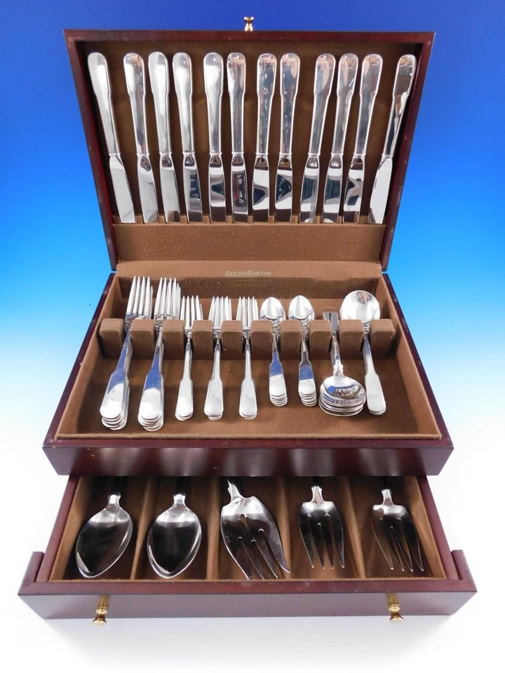 Colonial Fiddle by Tuttle Sterling Silver Flatware Set 12 Service 65 pcs Dinner - Image 2 of 4
