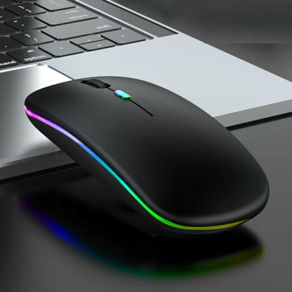 Ultra-thin Mini Wireless Mouse Rechargeable LED Colorful Light 2.4Ghz Silent RGB - Image 3 of 4