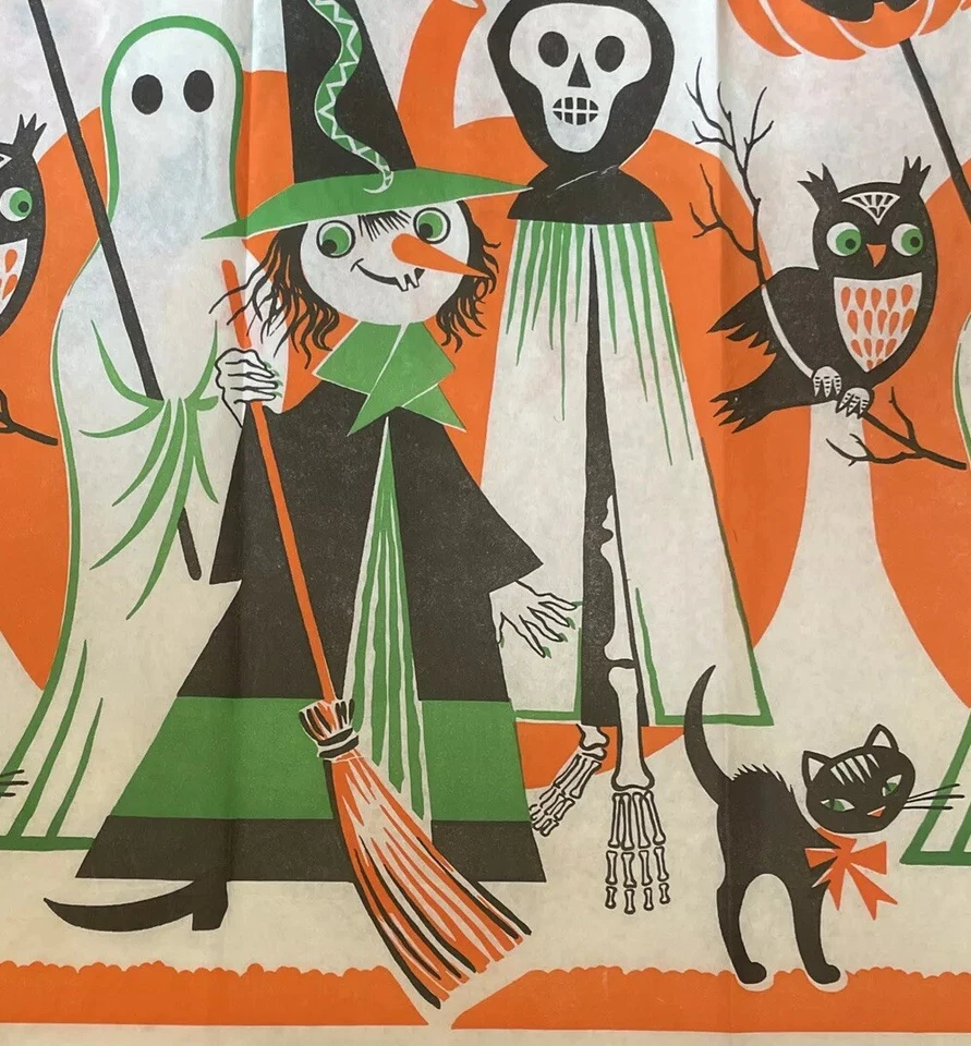 1 罕见复古锈工艺万圣节女巫骨架南瓜蝙蝠猫纸板 — 第 2/2 张图片