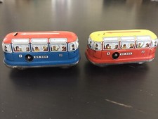 VINTAGE MCM W. GERMANY TECHNOFIX  ALPINE STATION TIN TOY 2 BUSES W KEY L 👀K!
