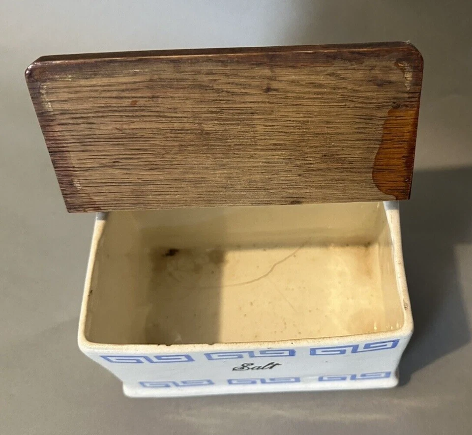 Примитивный антикварный деревенский кухонный фарфоровый настенный контейнер для соли - Изображение 3 из 4