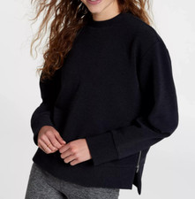 CALIA Women's Elevate Ottoman Side Zip Sweatshirt, Pure Black Heather, M